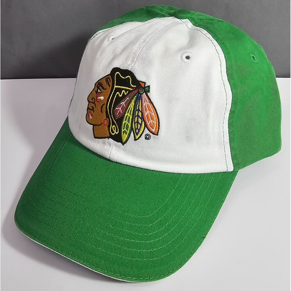 Vintage Chicago Blackhawks Hat Kick10 Pro Gear Green White Comcast SportsNet